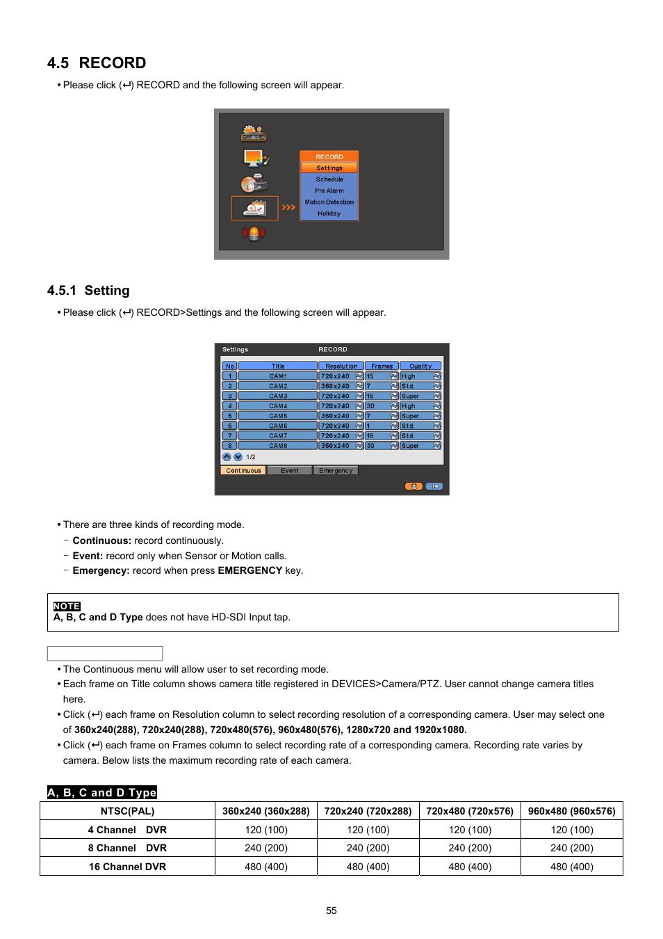 5 record, 1 setting | KT&C KVR-0412H User Manual | Page 55 / 219
