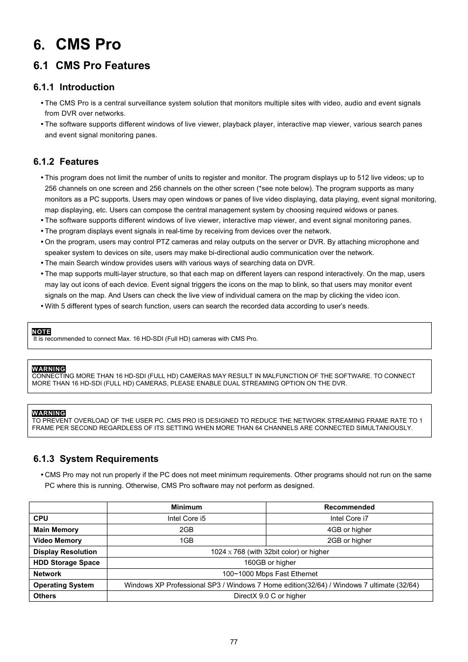 Cms pro, 1 cms pro features, 1 introduction | 2 features, 3 system requirements | KT&C KVR-0412H User Manual | Page 77 / 219