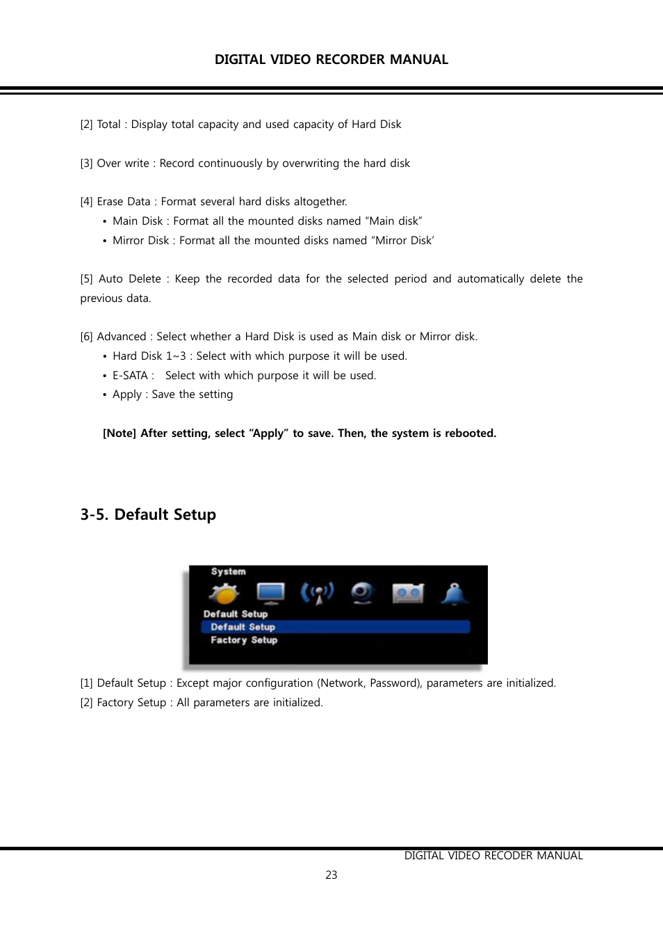5. default setup | KT&C K9-s Series User Manual | Page 23 / 73