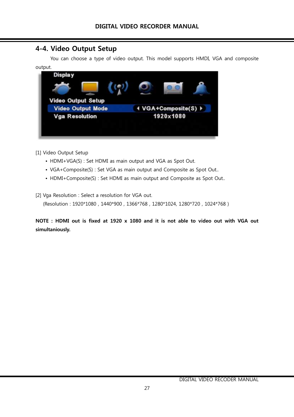 4. video output setup | KT&C K9-s Series User Manual | Page 27 / 73