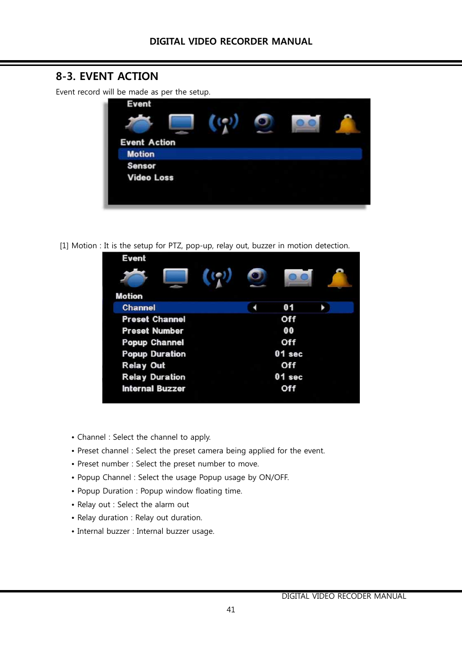 3. event action | KT&C K9-s Series User Manual | Page 41 / 73