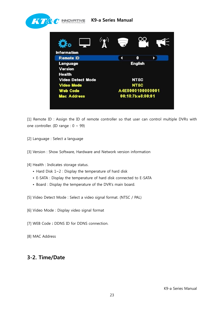 2. time/date | KT&C K9-a Series User Manual | Page 23 / 80