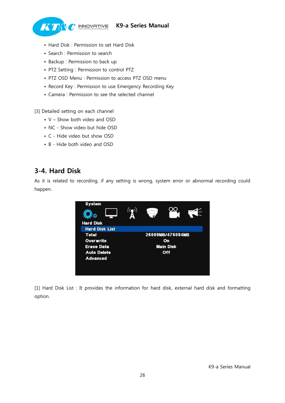4. hard disk | KT&C K9-a Series User Manual | Page 26 / 80