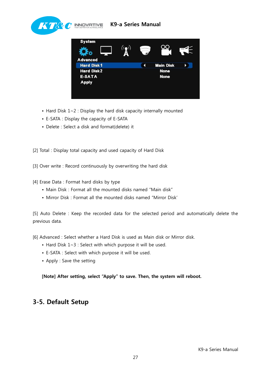 5. default setup | KT&C K9-a Series User Manual | Page 27 / 80