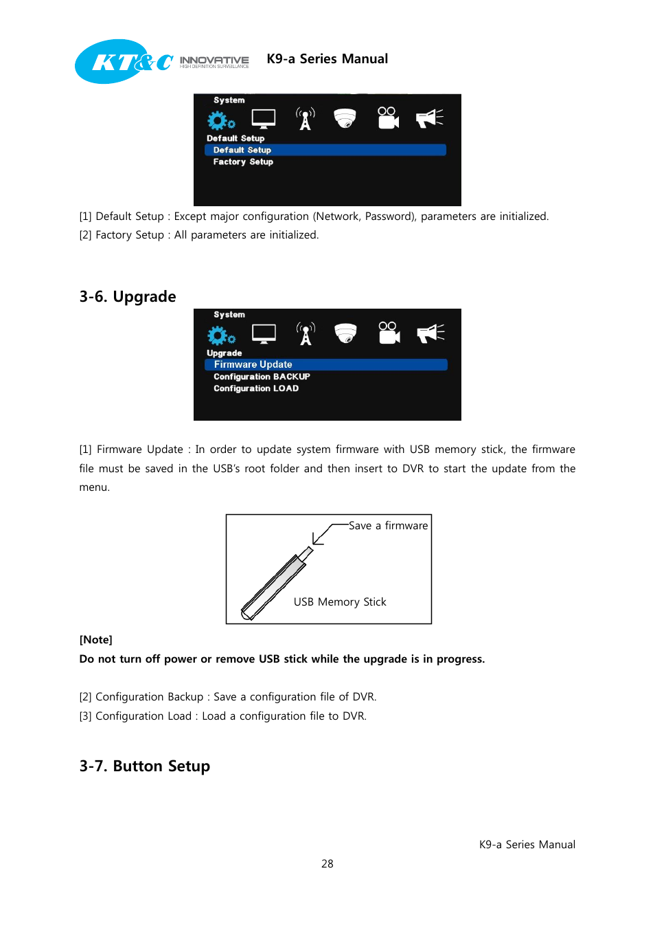 6. upgrade, 7. button setup | KT&C K9-a Series User Manual | Page 28 / 80