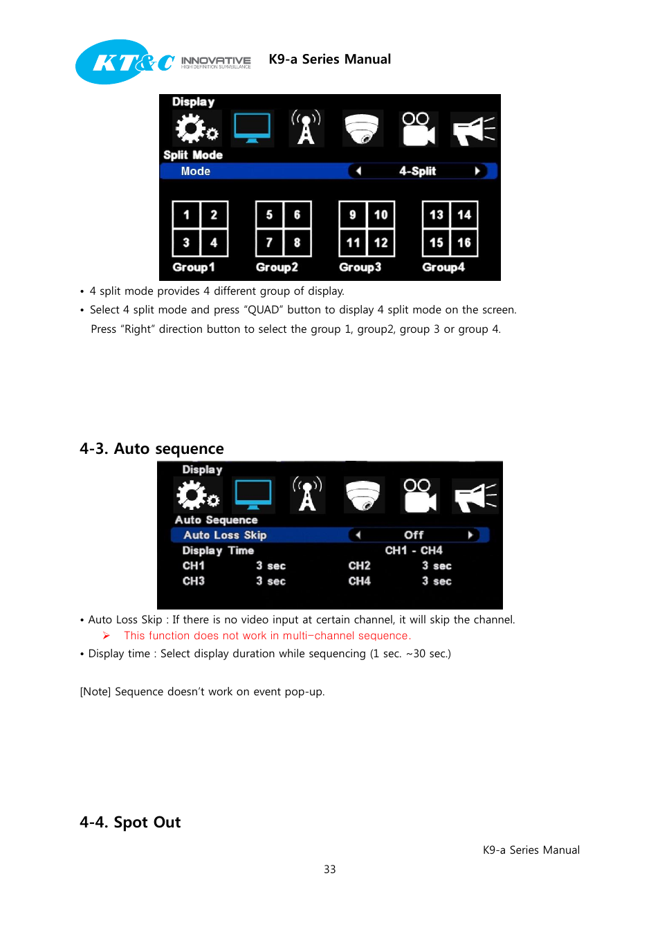 3. auto sequence, 4. spot out | KT&C K9-a Series User Manual | Page 33 / 80