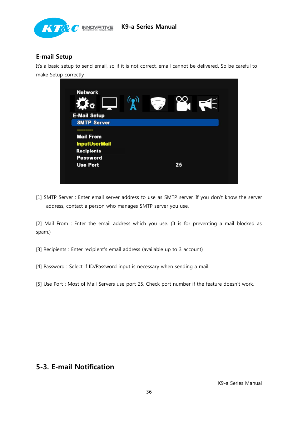 3. e-mail notification | KT&C K9-a Series User Manual | Page 36 / 80
