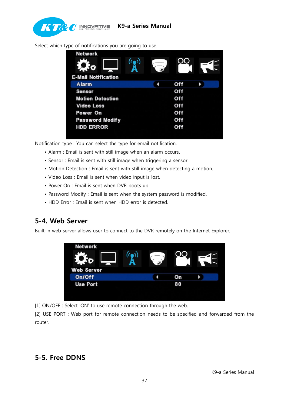 4. web server, 5. free ddns | KT&C K9-a Series User Manual | Page 37 / 80