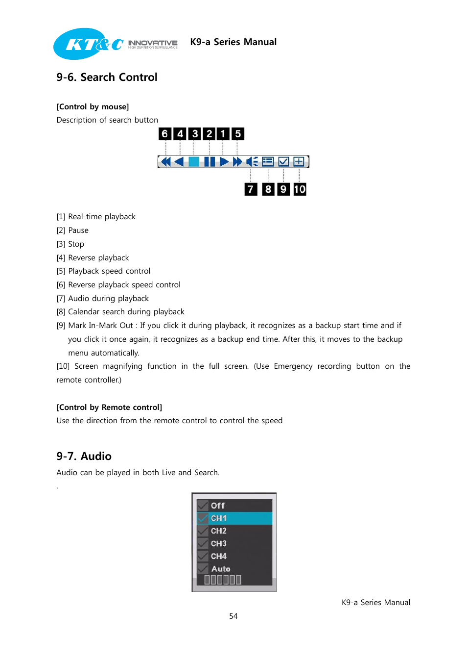 6. search control, 7. audio | KT&C K9-a Series User Manual | Page 54 / 80