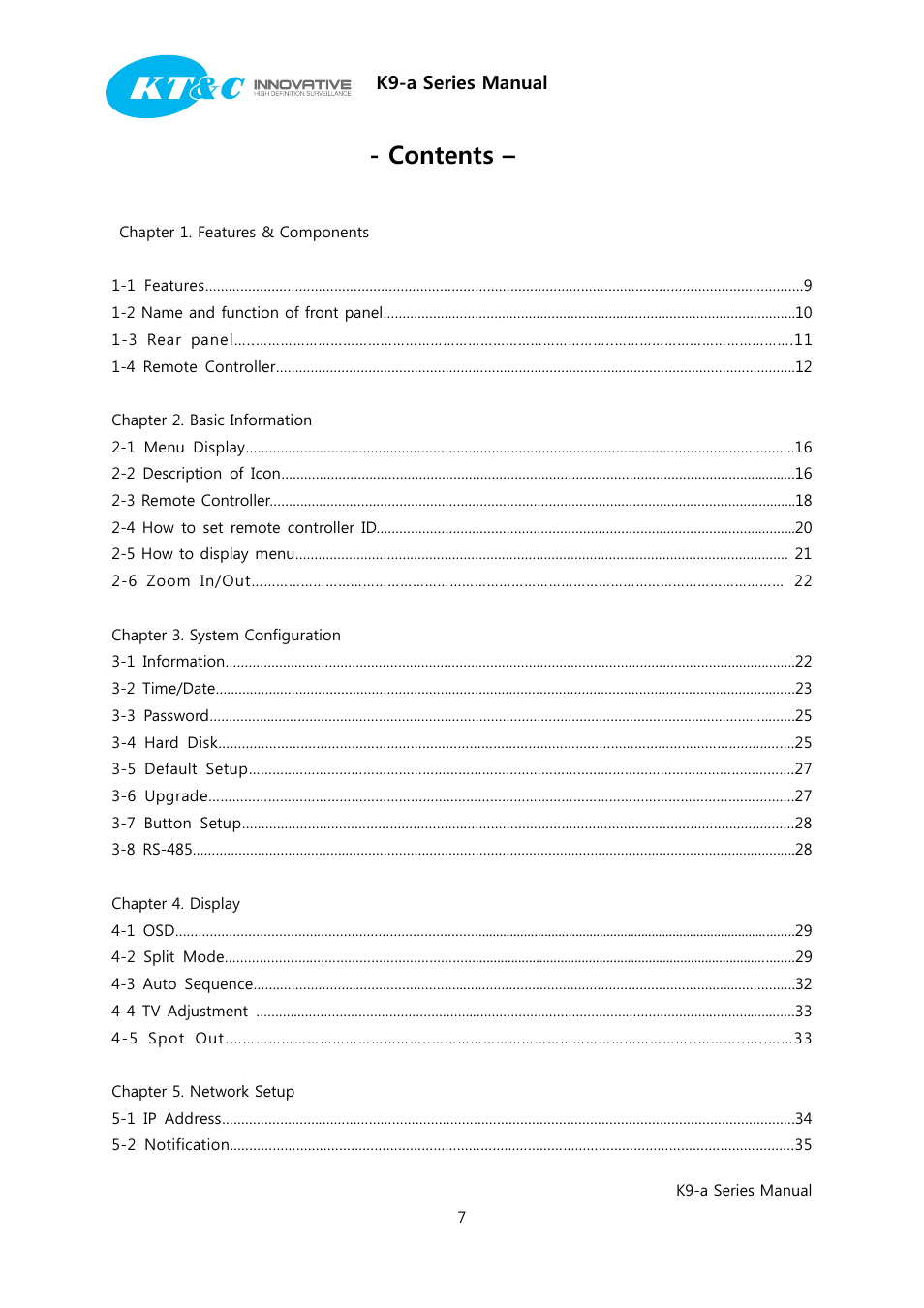 KT&C K9-a Series User Manual | Page 7 / 80
