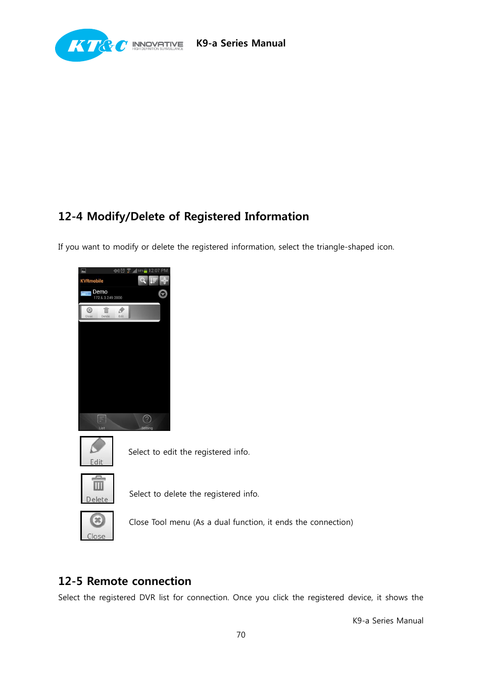 4 modify/delete of registered information, 5 remote connection | KT&C K9-a Series User Manual | Page 70 / 80
