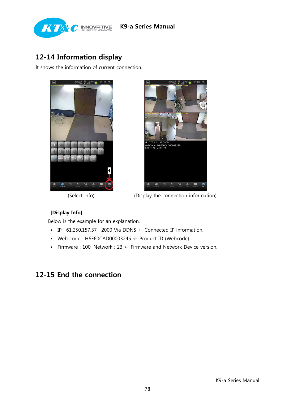 14 information display, 15 end the connection | KT&C K9-a Series User Manual | Page 78 / 80