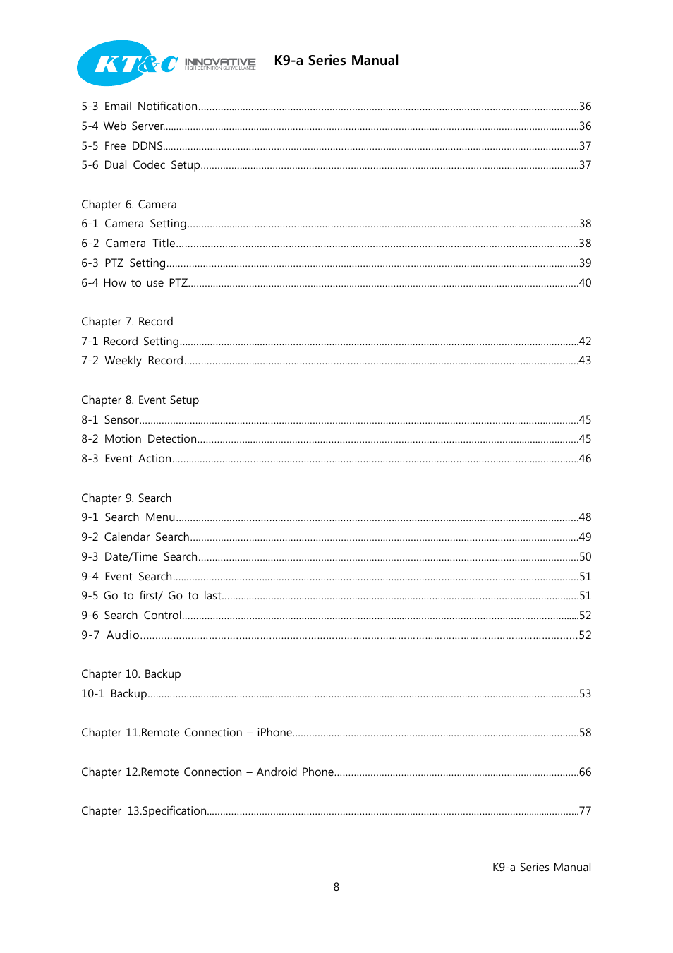 KT&C K9-a Series User Manual | Page 8 / 80