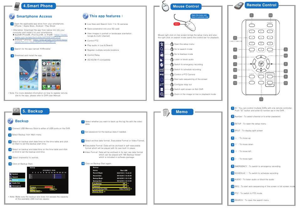 전단지_메뉴얼_back_1.5.pdf, Mouse control, Backup | Smartphone access, This app features | KT&C K9 Series Installation User Manual | Page 2 / 2