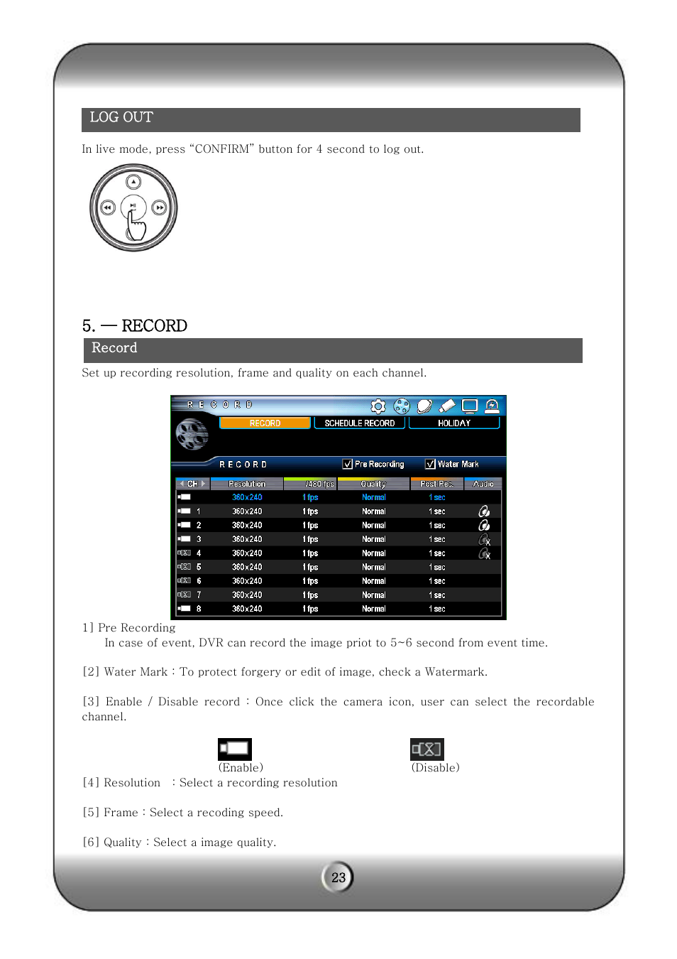 — record | KT&C KVR-H Series User Manual | Page 23 / 58
