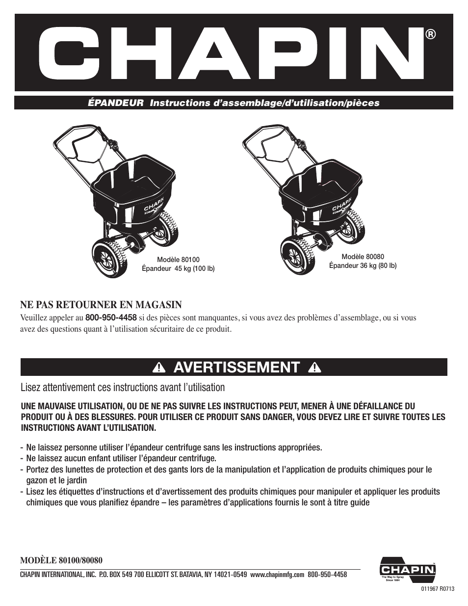 Avertissement | Chapin 80100 User Manual | Page 9 / 12