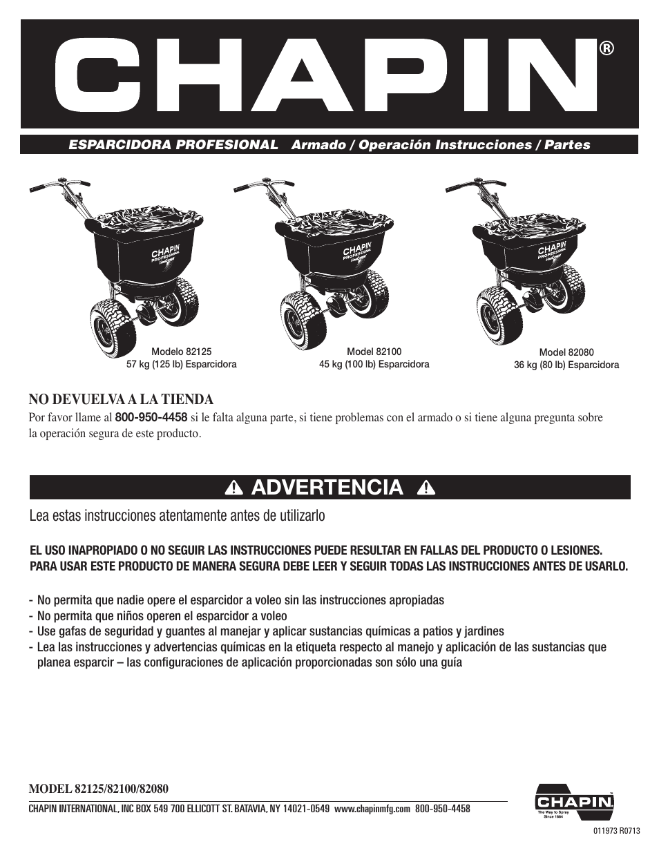 Advertencia, No devuelva a la tienda | Chapin 82125 User Manual | Page 10 / 28