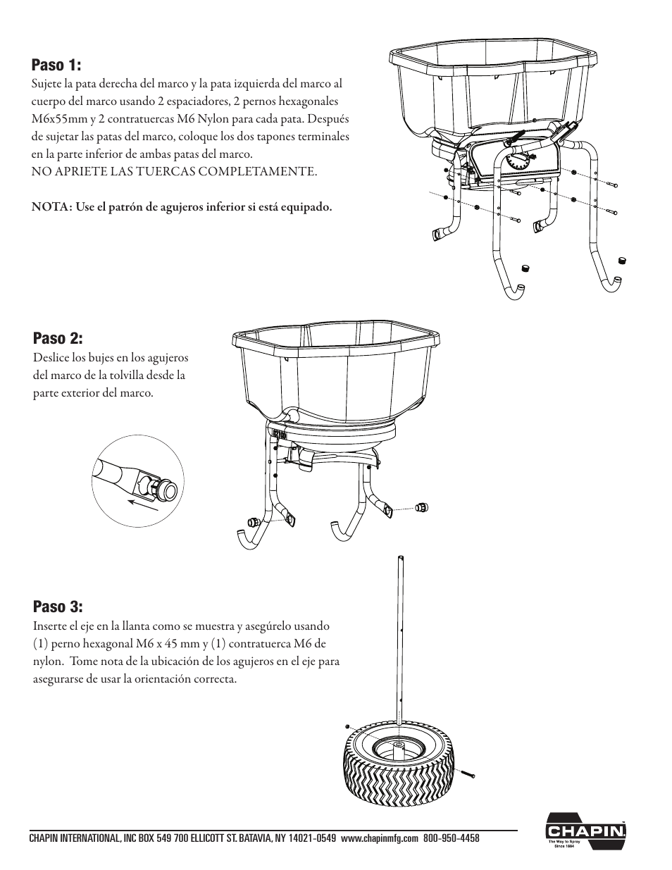 Paso 1, Paso 2, Paso 3 | Chapin 82125 User Manual | Page 12 / 28