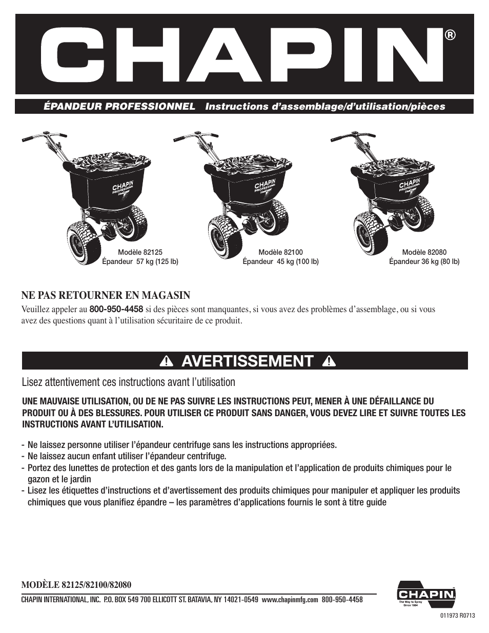 Avertissement, Ne pas retourner en magasin | Chapin 82125 User Manual | Page 19 / 28