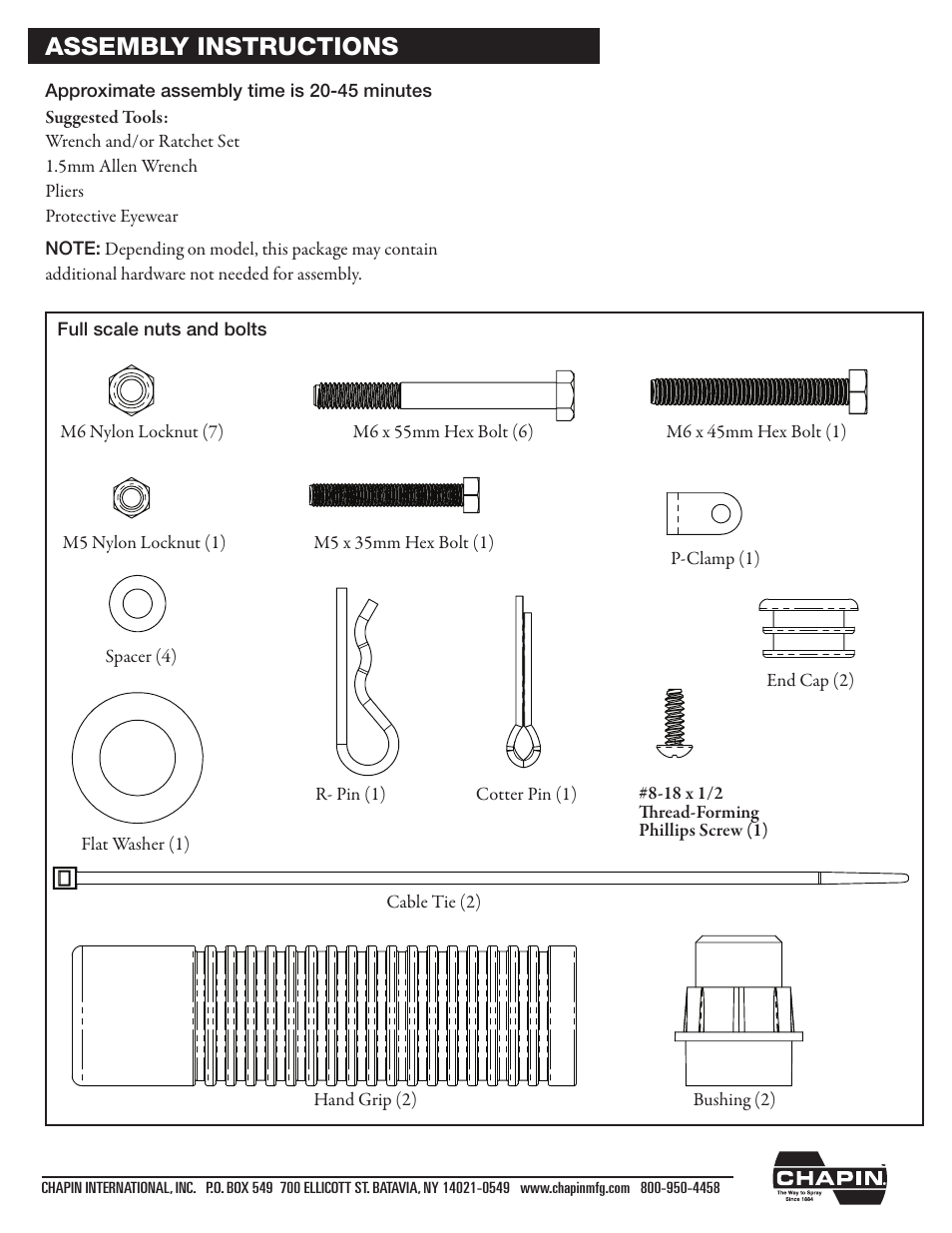 Assembly instructions | Chapin 82125 User Manual | Page 2 / 28