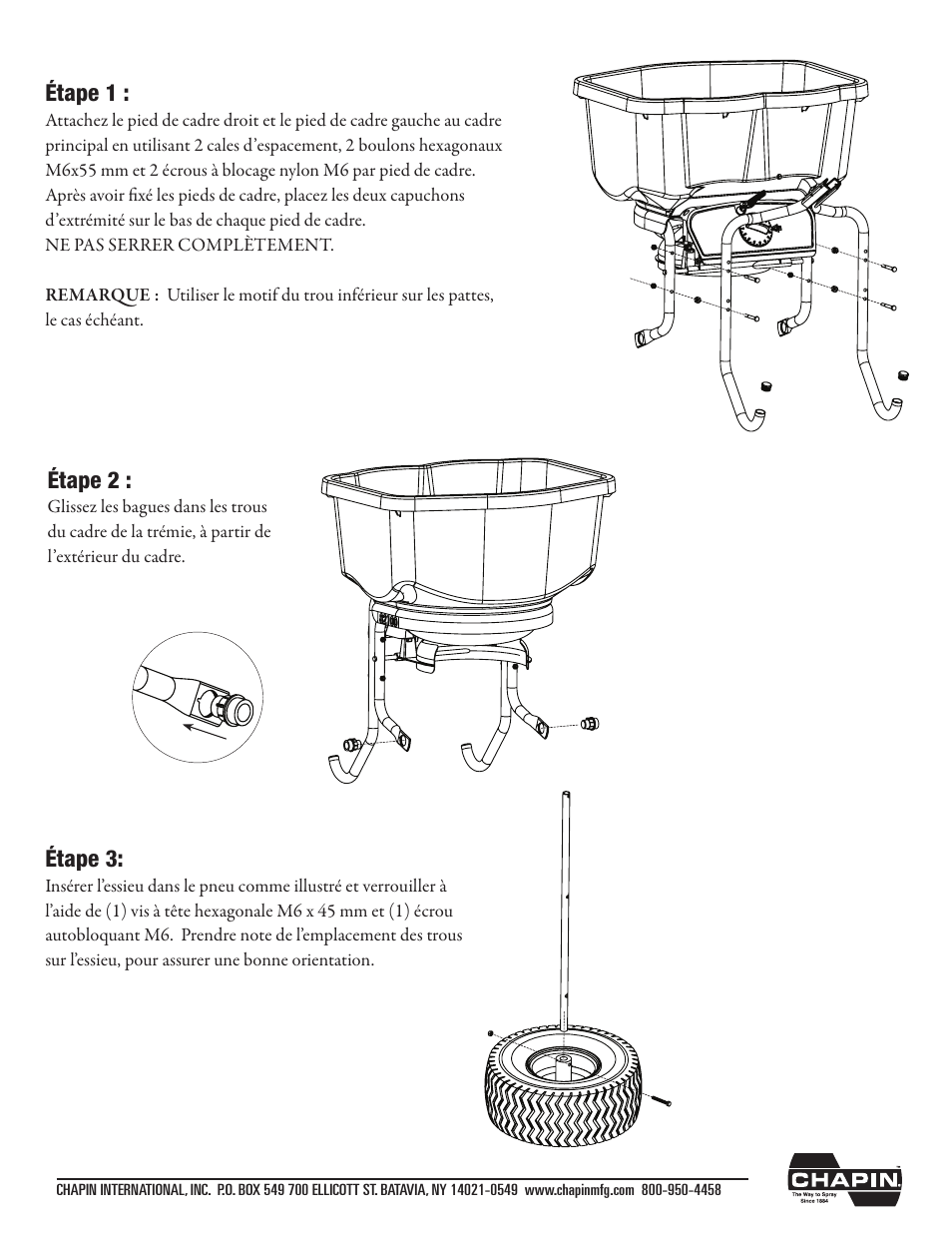 Étape 1, Étape 2, Étape 3 | Chapin 82125 User Manual | Page 21 / 28