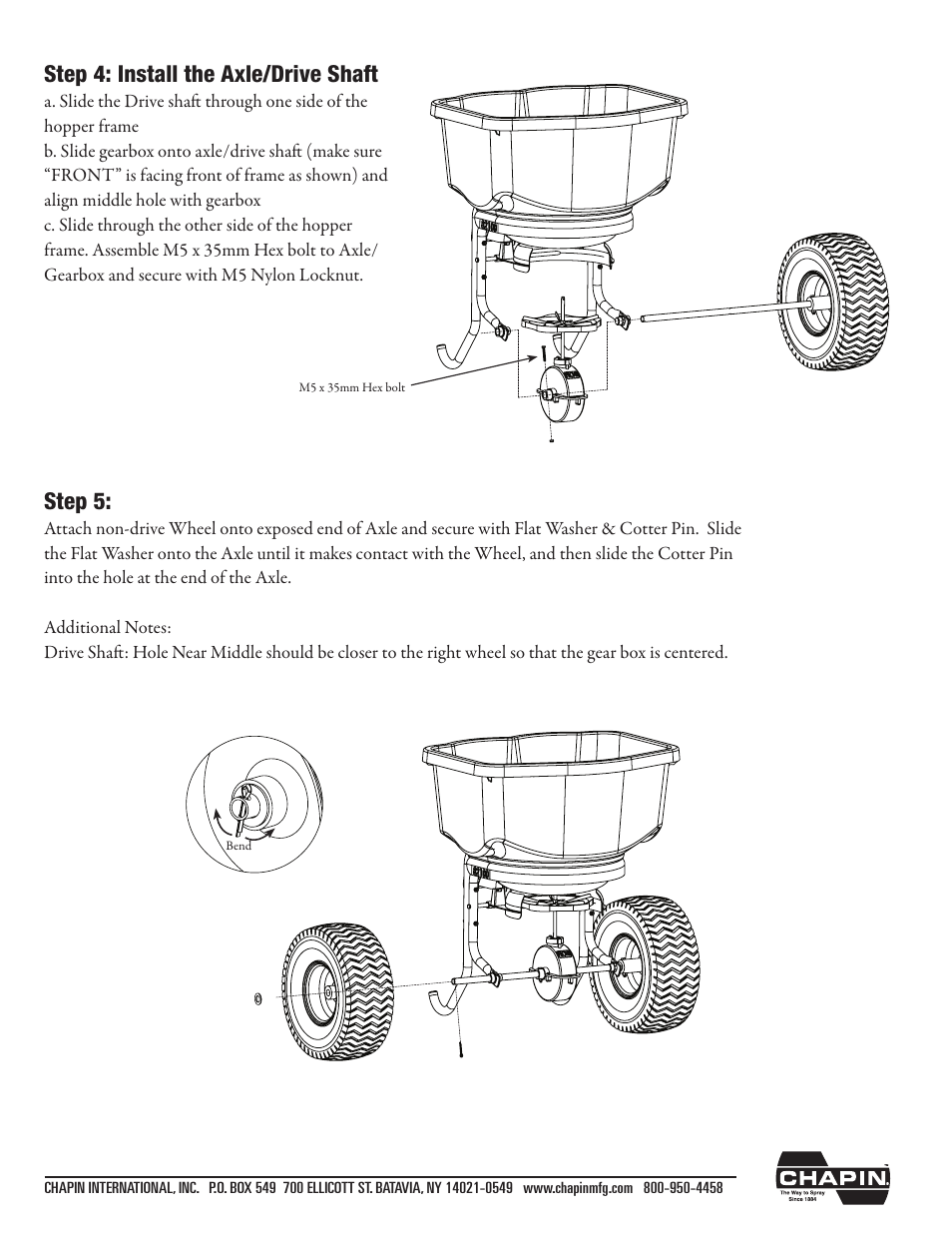 Step 4: install the axle/drive shaft, Step 5 | Chapin 82125 User Manual | Page 4 / 28