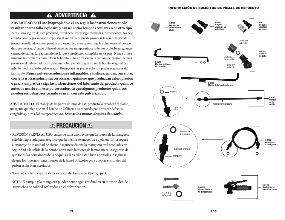 Precaución advertencia | Chapin 61500 User Manual | Page 14 / 18