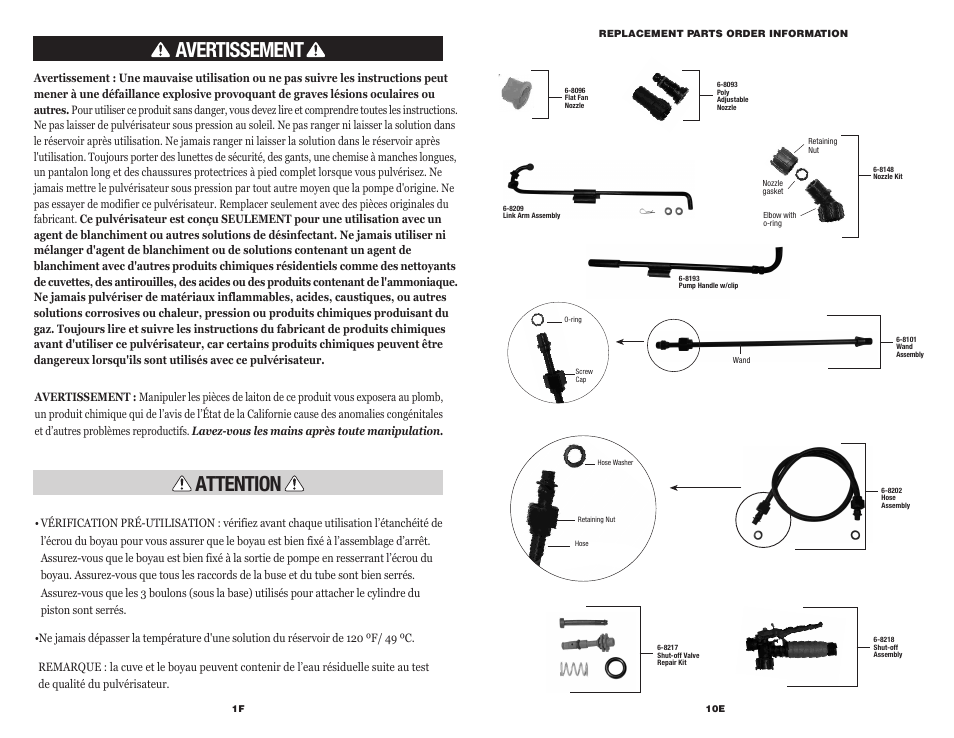 Attention avertissement | Chapin 61575 User Manual | Page 11 / 18