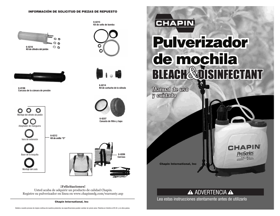 Advertencia manual de uso y cuidado | Chapin 61575 User Manual | Page 13 / 18