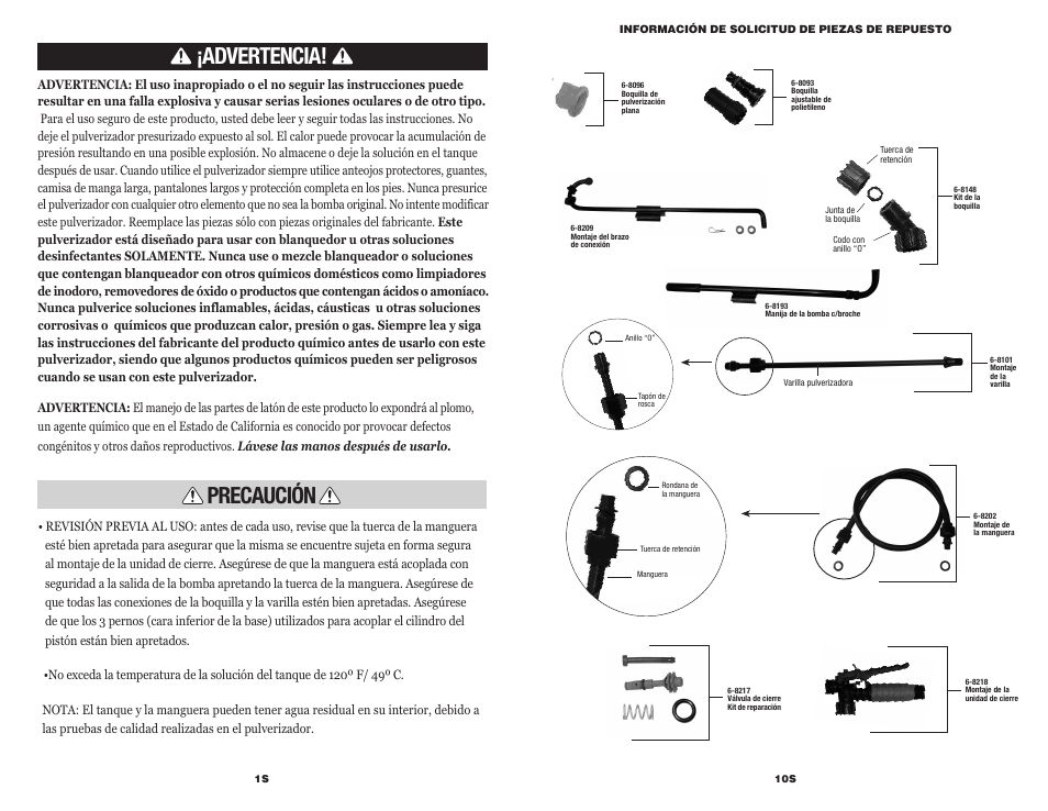 Advertencia, Precaución | Chapin 61575 User Manual | Page 14 / 18
