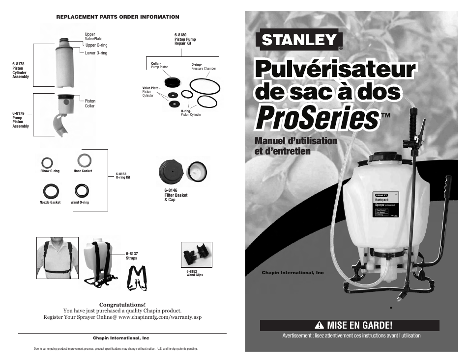 Manuel d’utilisation et d’entretien, Mise en garde | Chapin 61804 User Manual | Page 12 / 18