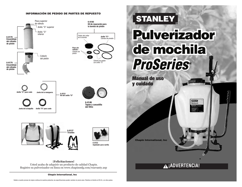 Manual de uso y cuidado, Advertencia | Chapin 61804 User Manual | Page 13 / 18