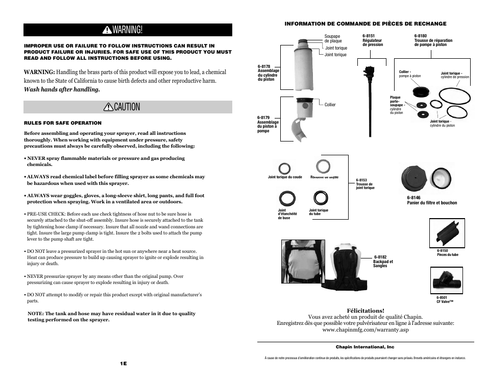 Warning! caution | Chapin 62000 User Manual | Page 2 / 20