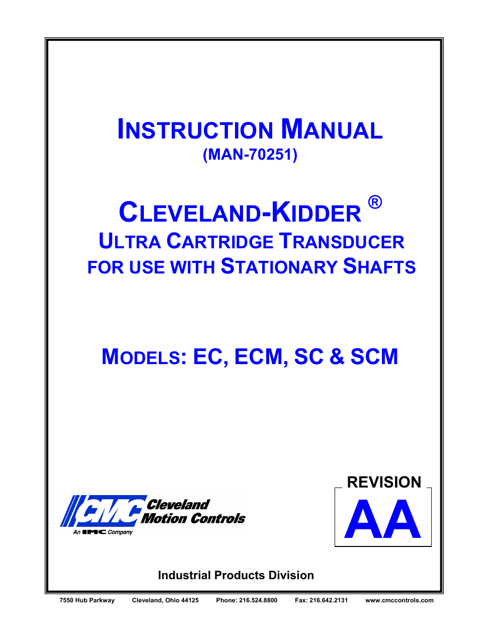 Cleveland Motion Controls ULTRA SERIES CARTRIDGE TRANSDUCER REV AA User Manual | 18 pages