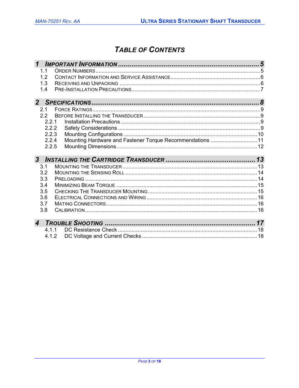 Cleveland Motion Controls ULTRA SERIES CARTRIDGE TRANSDUCER REV AA User Manual | Page 3 / 18