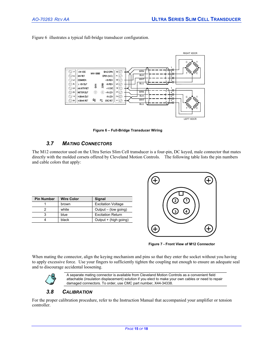Mating connectors, Calibration, Ating | Onnectors, Alibration | Cleveland Motion Controls ULTRA SERIES SLIM CELL TRANSDUCER REV AA User Manual | Page 15 / 18