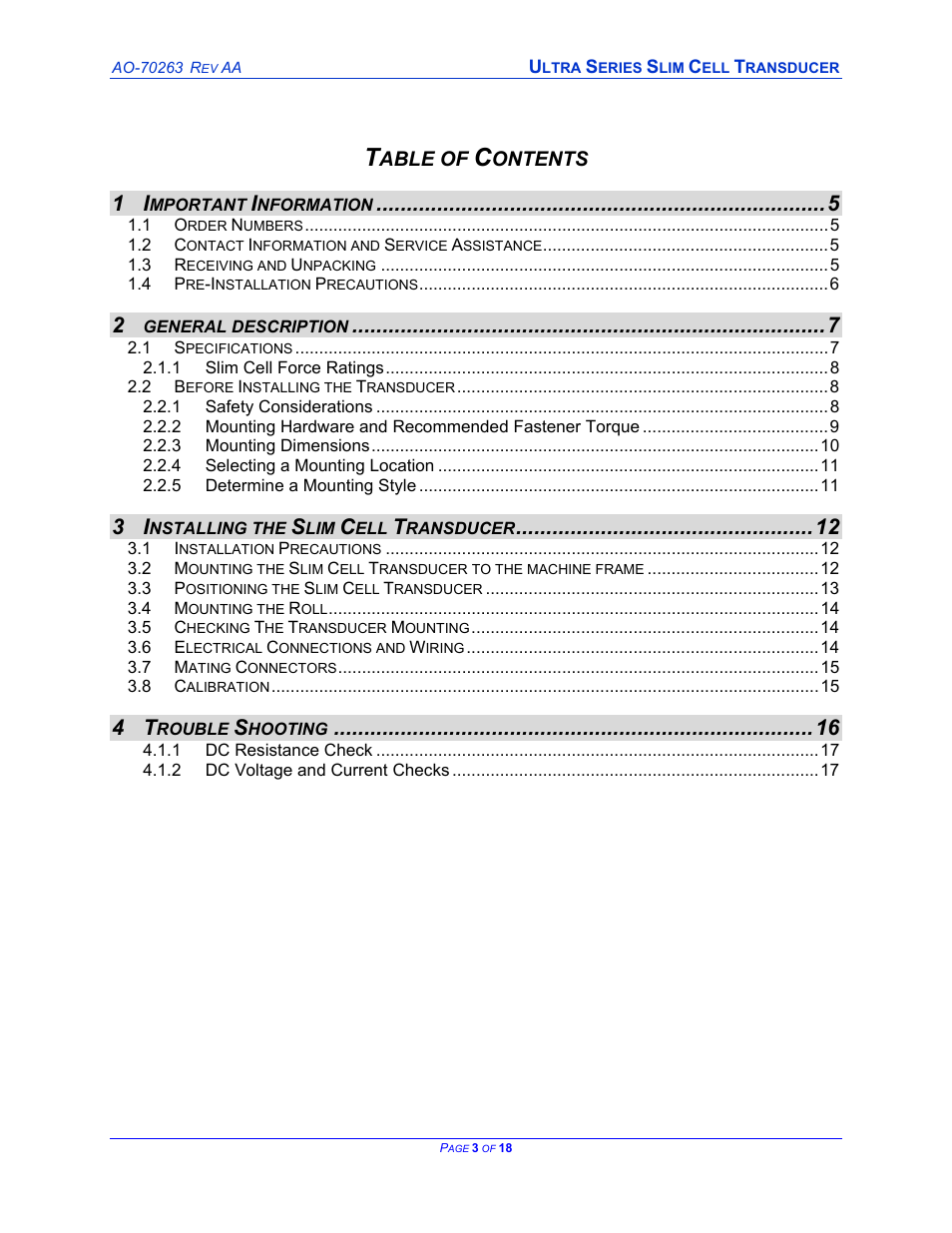 Cleveland Motion Controls ULTRA SERIES SLIM CELL TRANSDUCER REV AA User Manual | Page 3 / 18