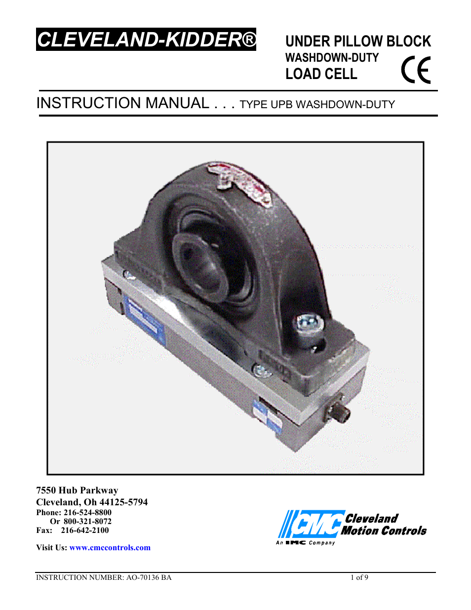Cleveland Motion Controls Classic UPB Transducer Load Cell REV BA User Manual | 9 pages