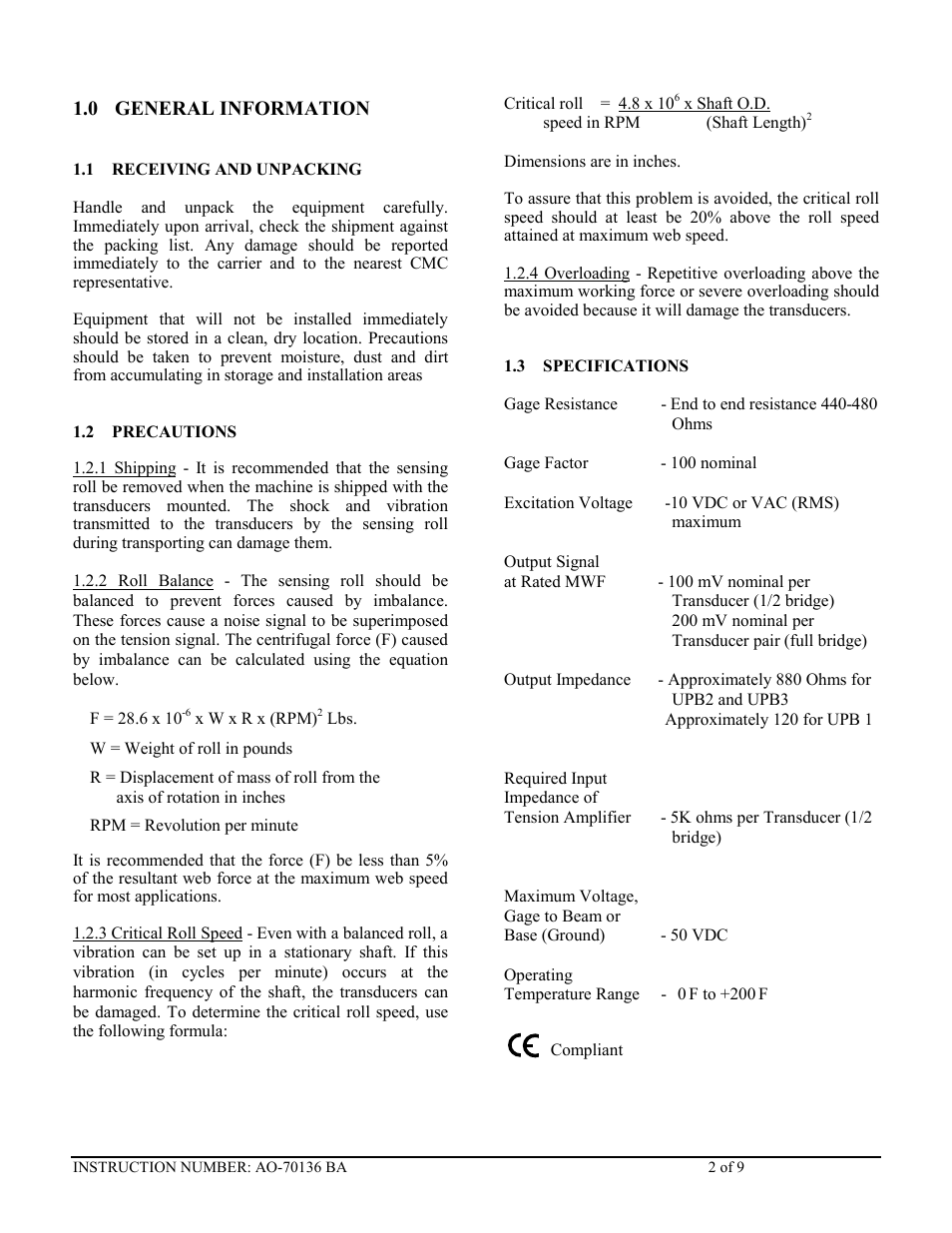 Cleveland Motion Controls Classic UPB Transducer Load Cell REV BA User Manual | Page 2 / 9