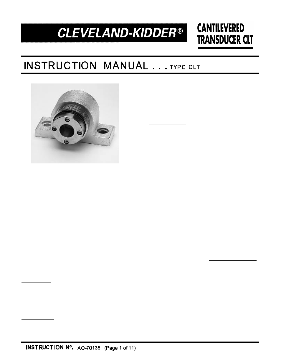 Cleveland Motion Controls Classic CLT Cantilevered Transducer REV AA User Manual | 12 pages
