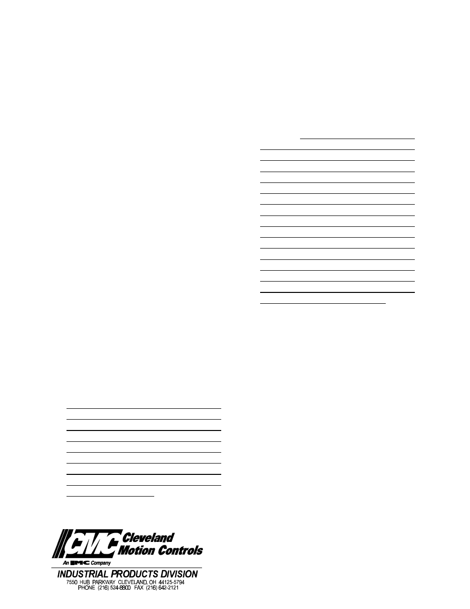 Cleveland Motion Controls Classic CLT Cantilevered Transducer REV AA User Manual | Page 12 / 12