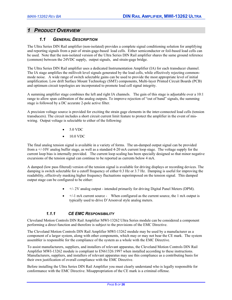 Cleveland Motion Controls DIN Rail Amplifier MWI-13262 Ultra Series Non-Isolated REV BA User Manual | Page 5 / 26
