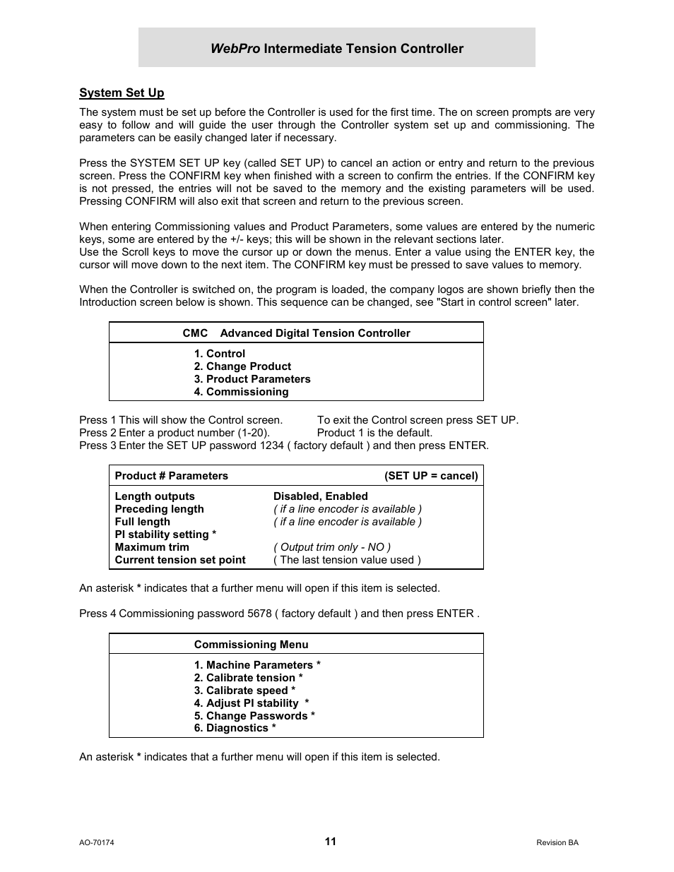 System set up | Cleveland Motion Controls WebPro Intermediate Tension Controller MWP-12663 REV BA User Manual | Page 11 / 20