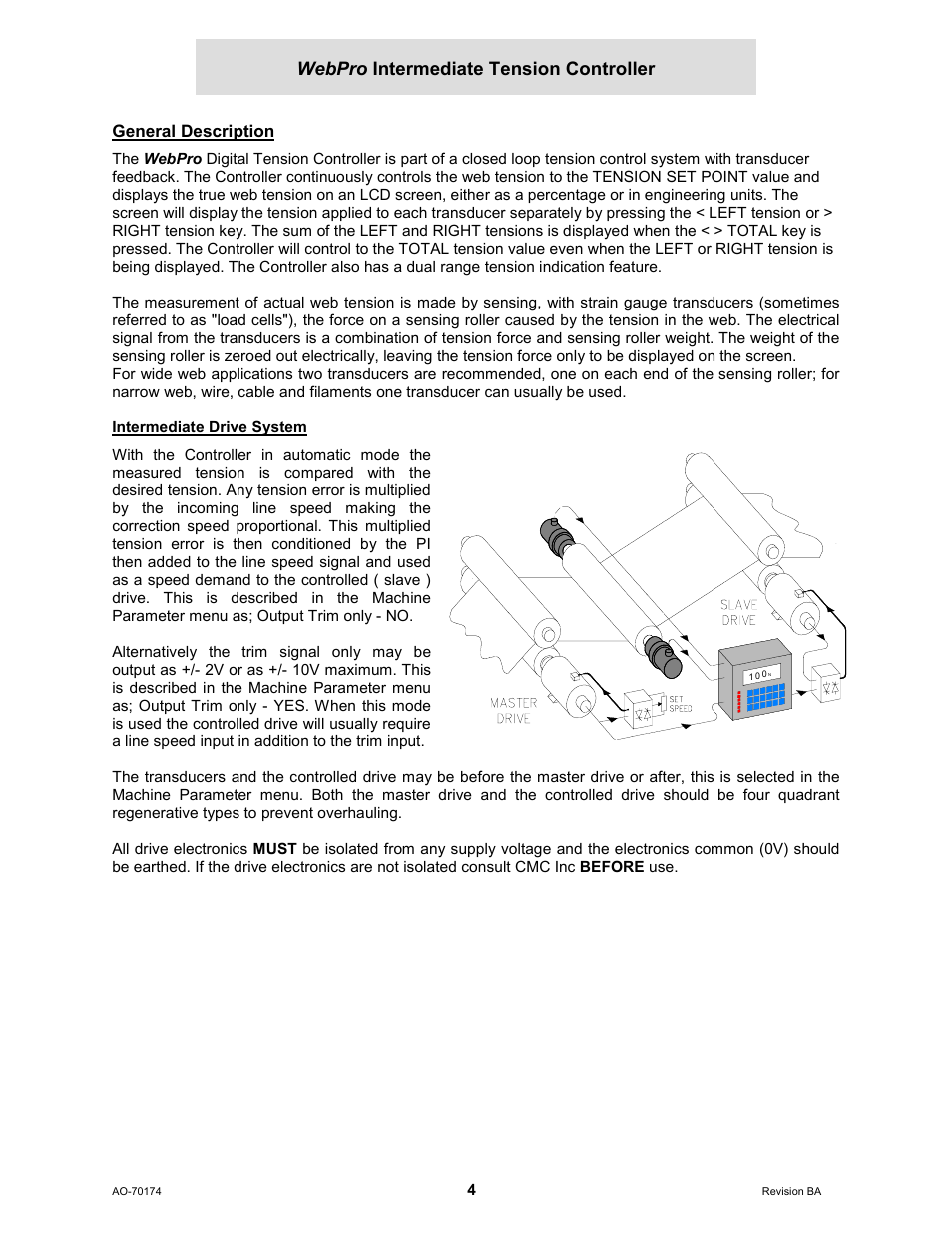 General description, Intermediate drive system, Webpro intermediate tension controller | Cleveland Motion Controls WebPro Intermediate Tension Controller MWP-12663 REV BA User Manual | Page 4 / 20
