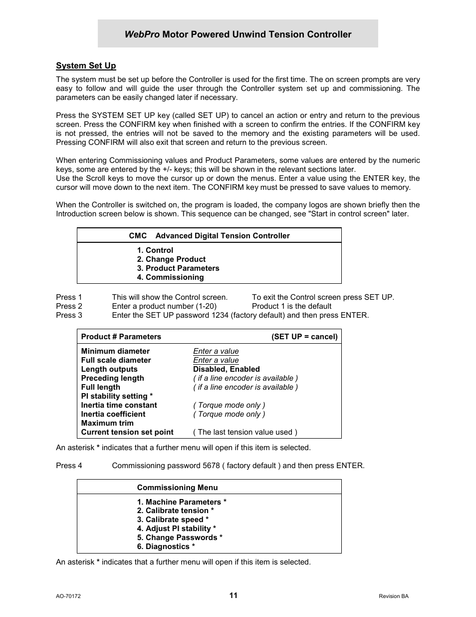 System set up | Cleveland Motion Controls WebPro Motor Powered Unwind Tension Controller MWP – 12662 - 1 REV BA User Manual | Page 12 / 23