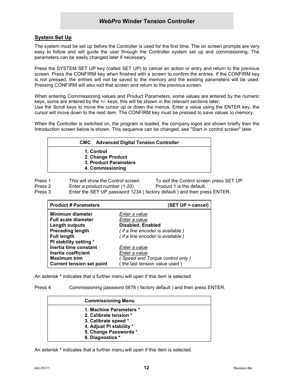 System set up | Cleveland Motion Controls WebPro Winder Tension ControllerMWP-12664 REV BA User Manual | Page 13 / 26