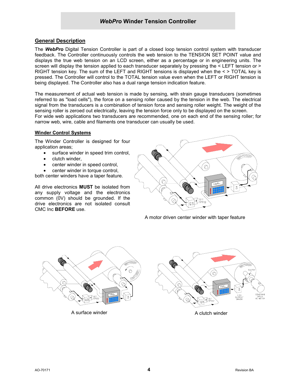 General description, Winder control systems, Webpro winder tension controller | Cleveland Motion Controls WebPro Winder Tension ControllerMWP-12664 REV BA User Manual | Page 5 / 26
