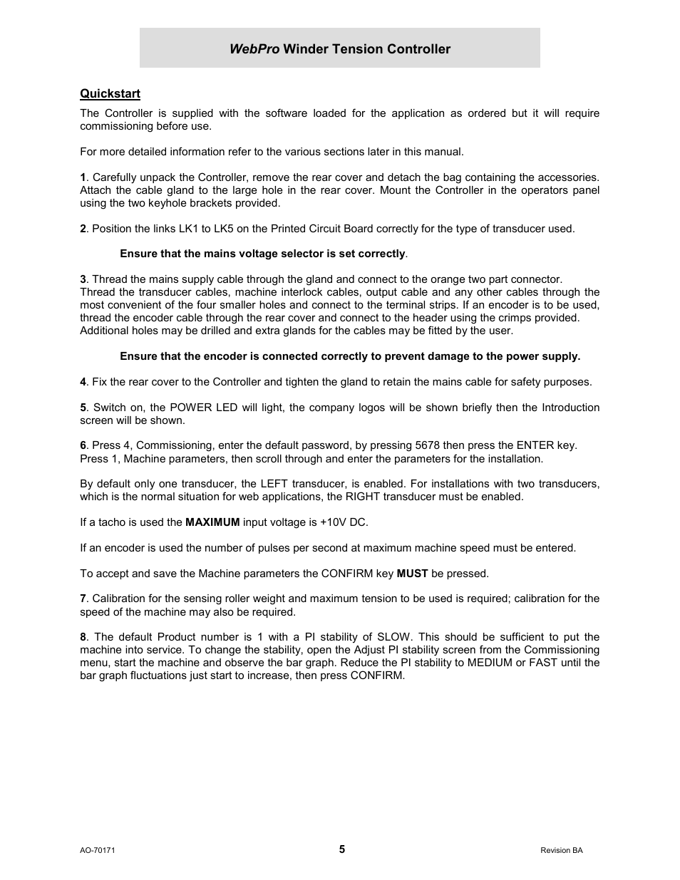Quickstart | Cleveland Motion Controls WebPro Winder Tension ControllerMWP-12664 REV BA User Manual | Page 6 / 26