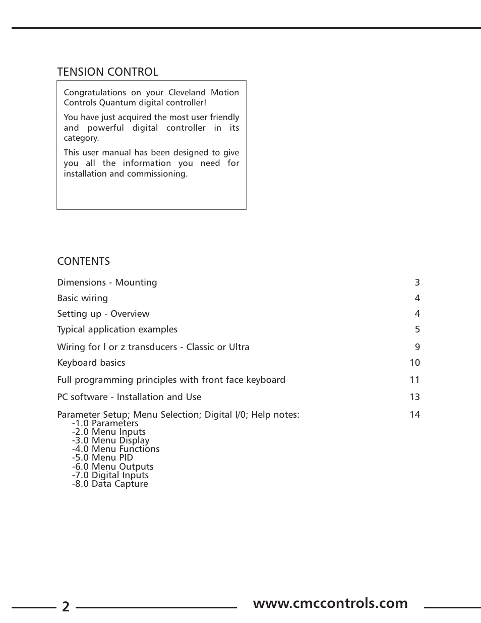 Tension control | Cleveland Motion Controls Quantum Tension Controller REV A User Manual | Page 2 / 37