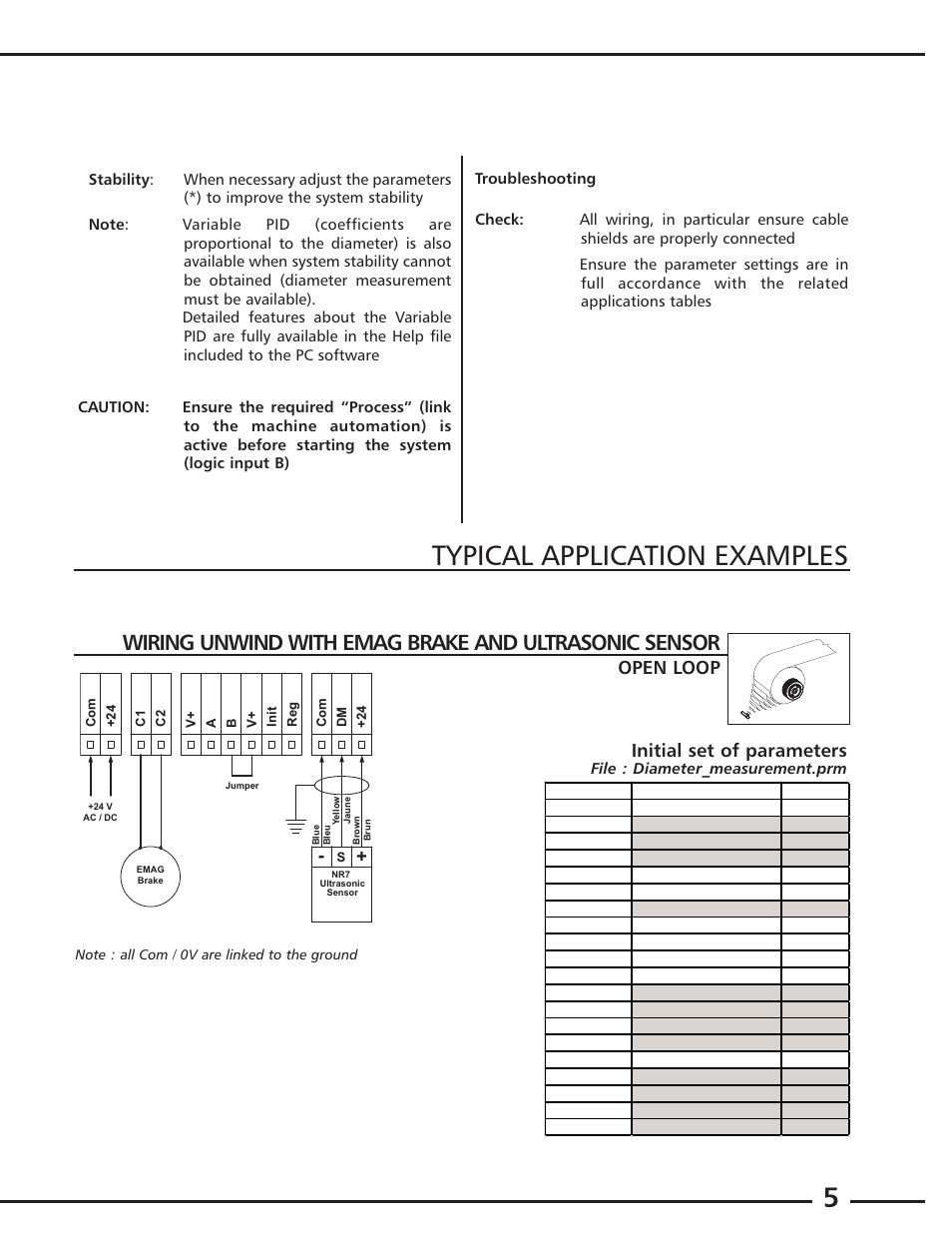 5typical application examples, Open loop, Initial set of parameters | Cleveland Motion Controls Quantum Tension Controller REV A User Manual | Page 5 / 37